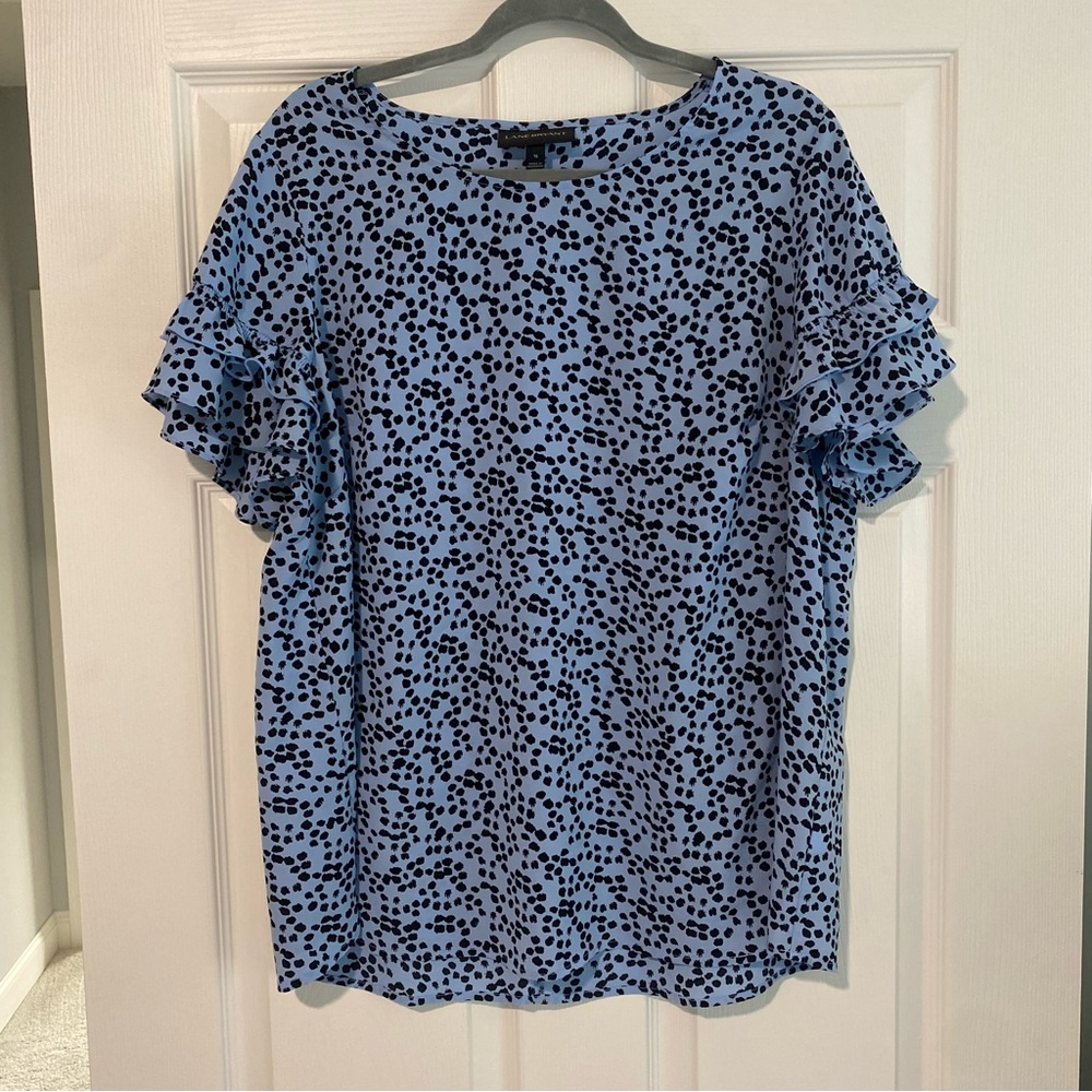 Lane Bryant Black and Blue Ruffle Sleeve Blouse
